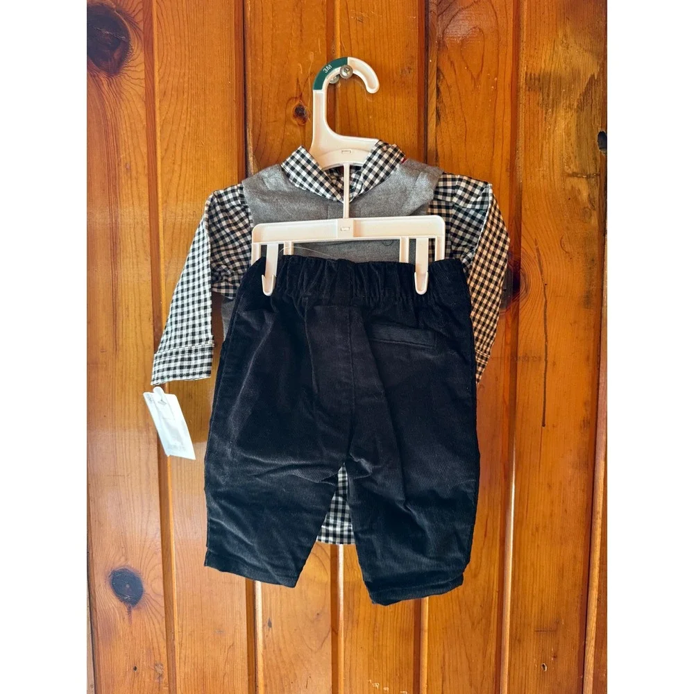 Baby Boys Carter's 4pc‎ Plaid Vest Shirt Tie Shorts Outfit Set Gentleman Formal